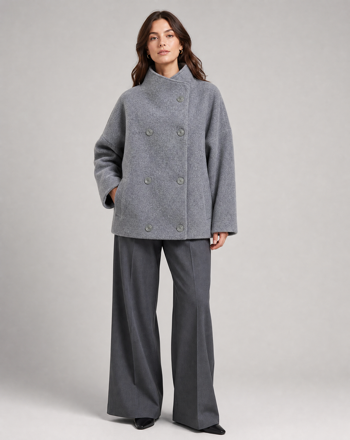 Women's double-breasted stand collar pea coat