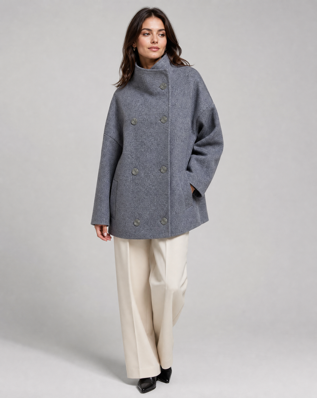 Women's double-breasted stand collar pea coat