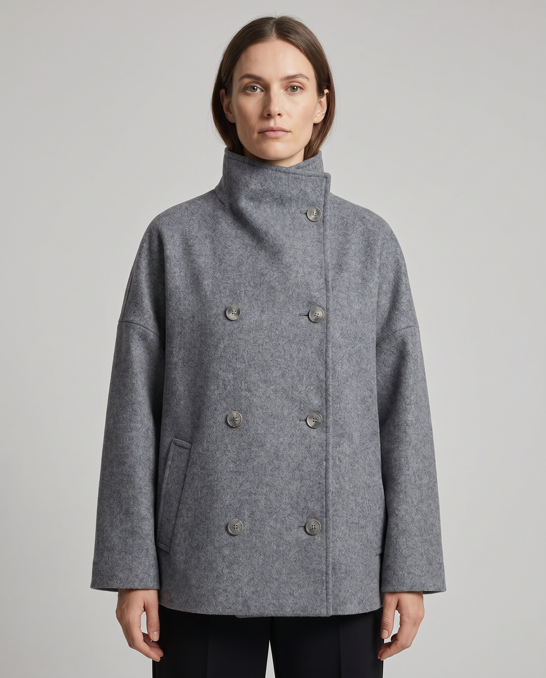 Women's double-breasted stand collar pea coat