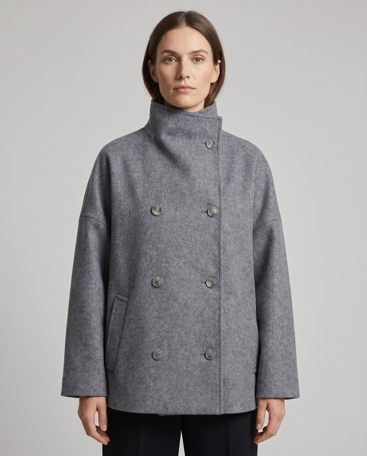 Women's double-breasted stand collar pea coat