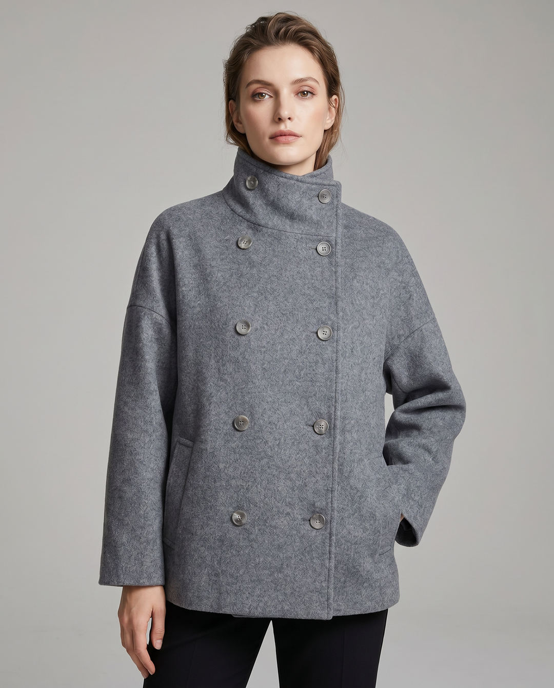 Women's double-breasted stand collar pea coat