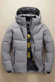Men's hooded padded jacket with quilted panels and zipped pockets