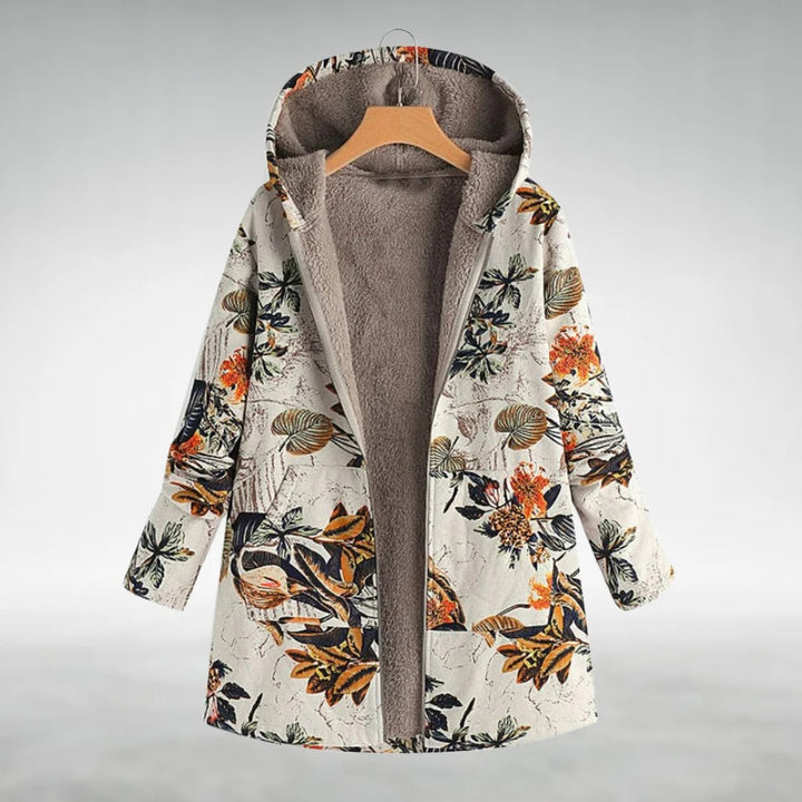 Women's floral hooded fleece jacket with zip front and pockets
