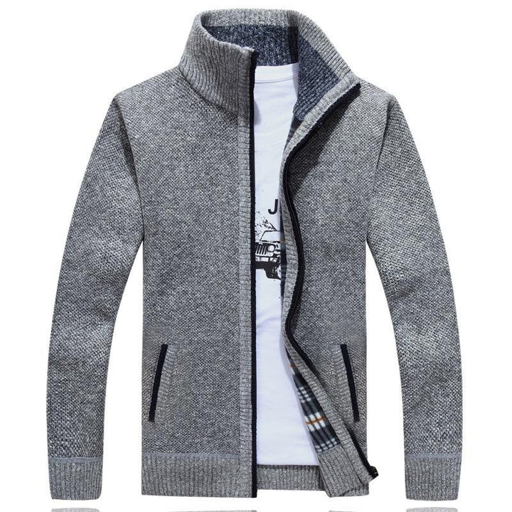 Women's high-neck knitted cardigan with zip front pockets