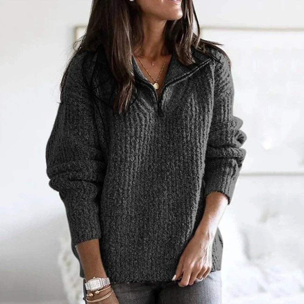 Women's textured half-zip pullover sweater with long sleeves