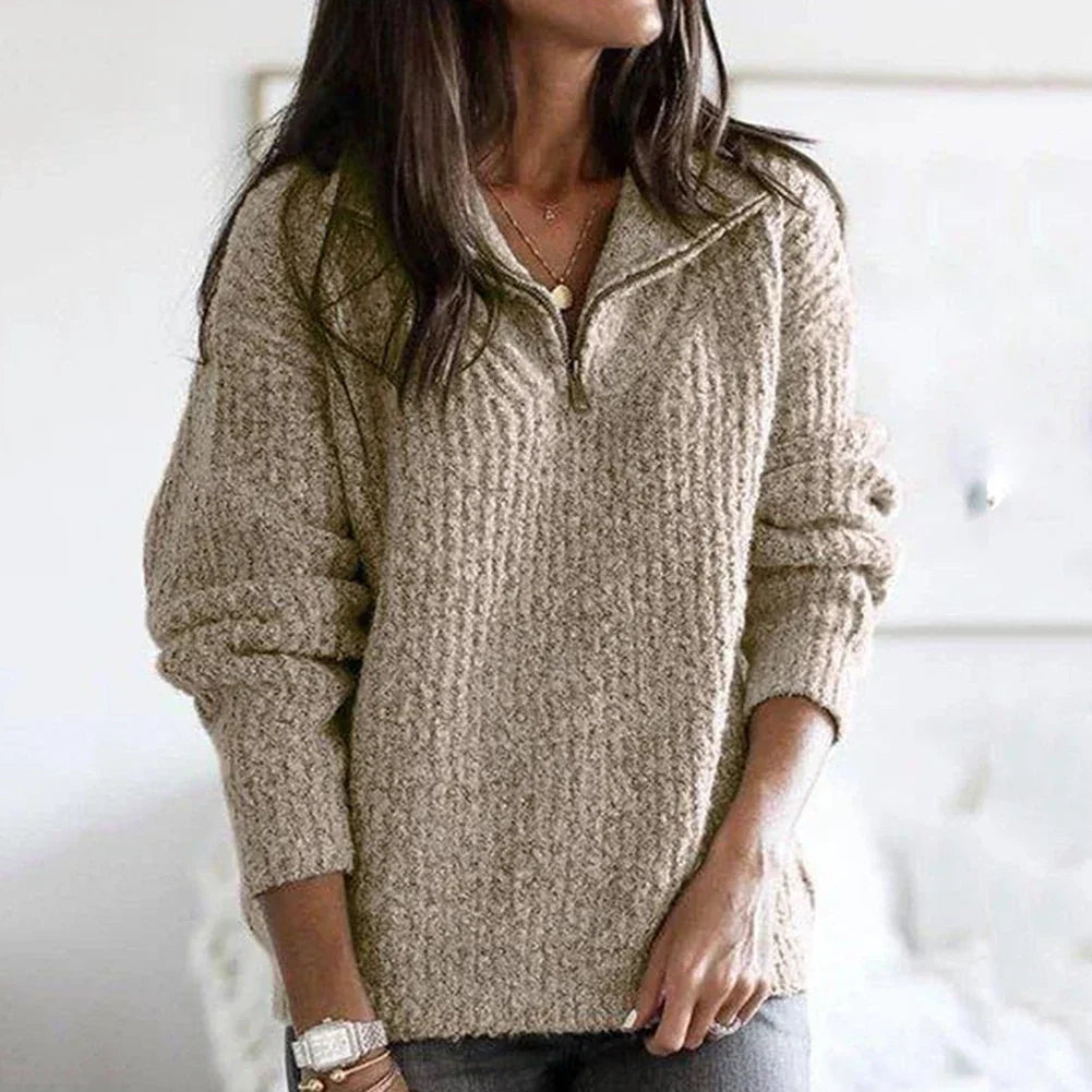 Women's textured half-zip pullover sweater with long sleeves
