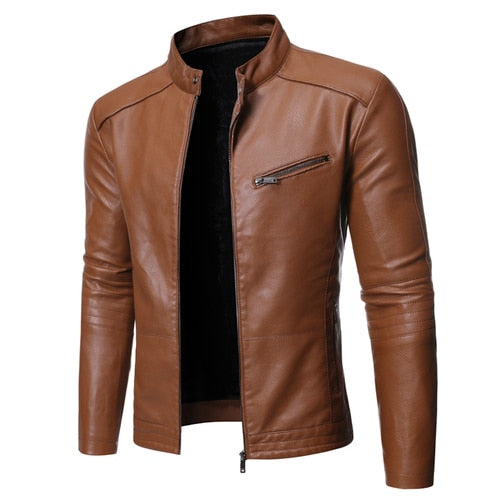 Men's stand collar jacket with long sleeves, front zip and zipped chest pocket