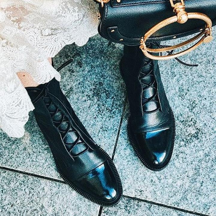 Women's lace-up knee-high boots with high block heels