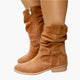 Women's slouch boots with layered buckle straps and low heels