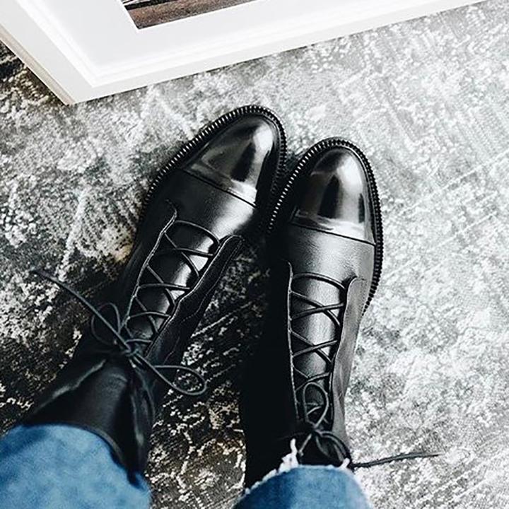 Women's lace-up knee-high boots with high block heels