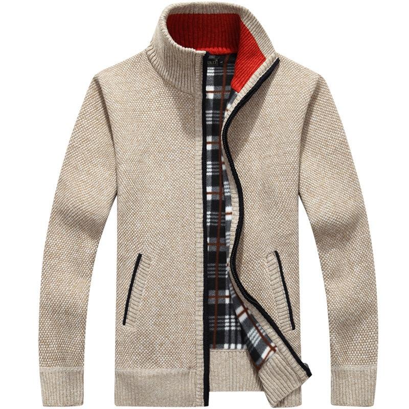 Women's high-neck knitted cardigan with zip front pockets