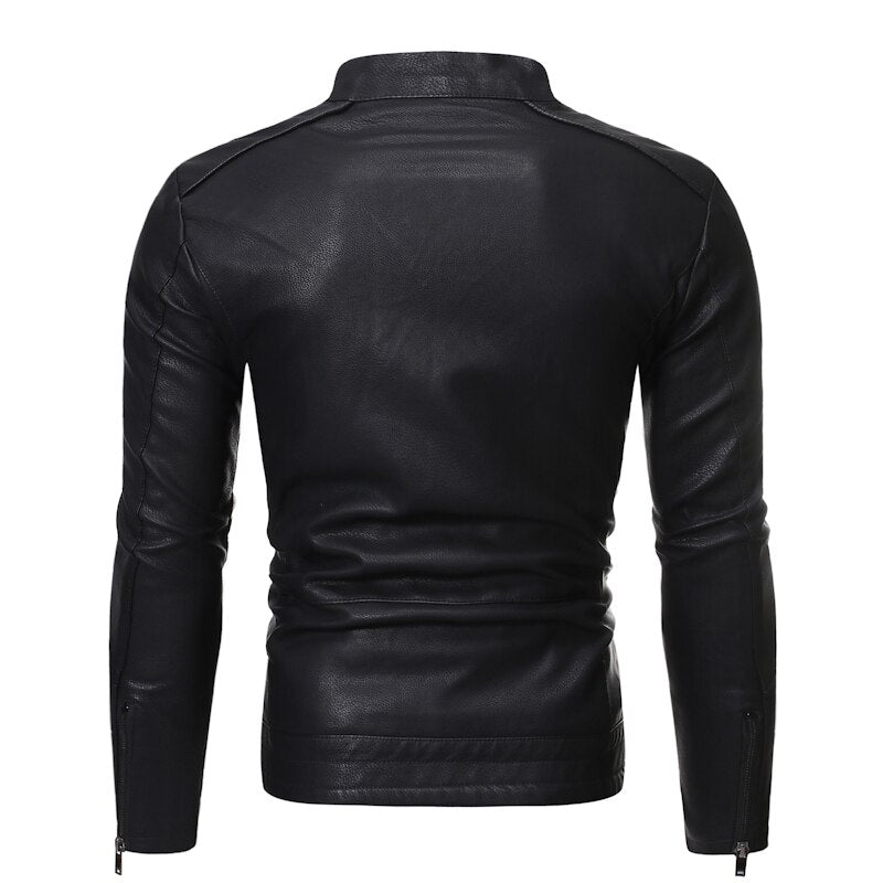 Men's stand collar jacket with long sleeves, front zip and zipped chest pocket