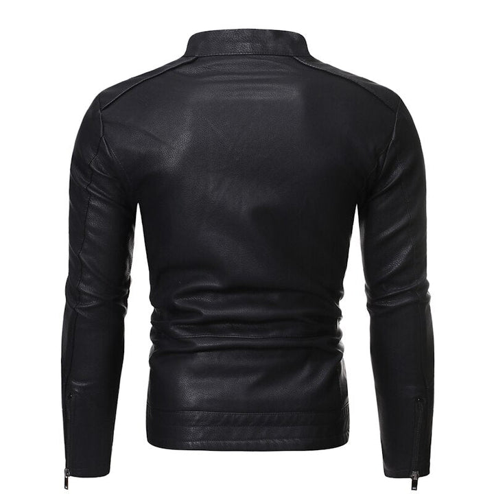 Men's stand collar jacket with long sleeves, front zip and zipped chest pocket