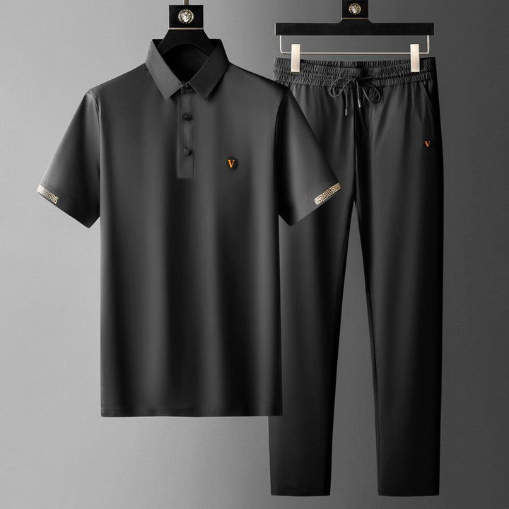 Men's Polo Shirt and Trousers Set, Short Sleeve, Drawstring
