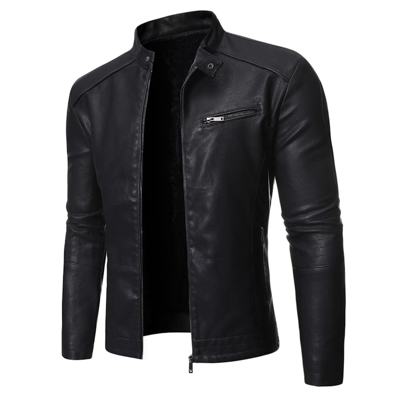 Men's stand collar jacket with long sleeves, front zip and zipped chest pocket
