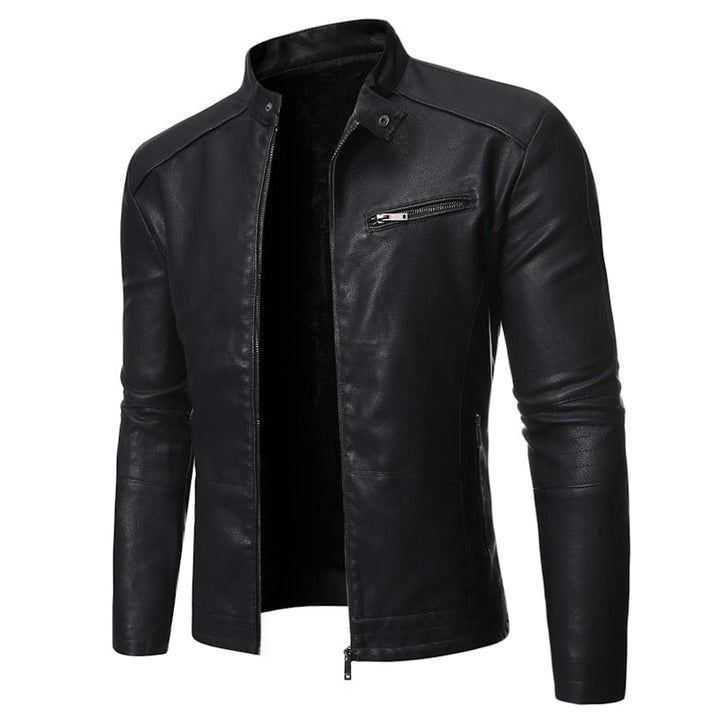 Men's stand collar jacket with long sleeves, front zip and zipped chest pocket