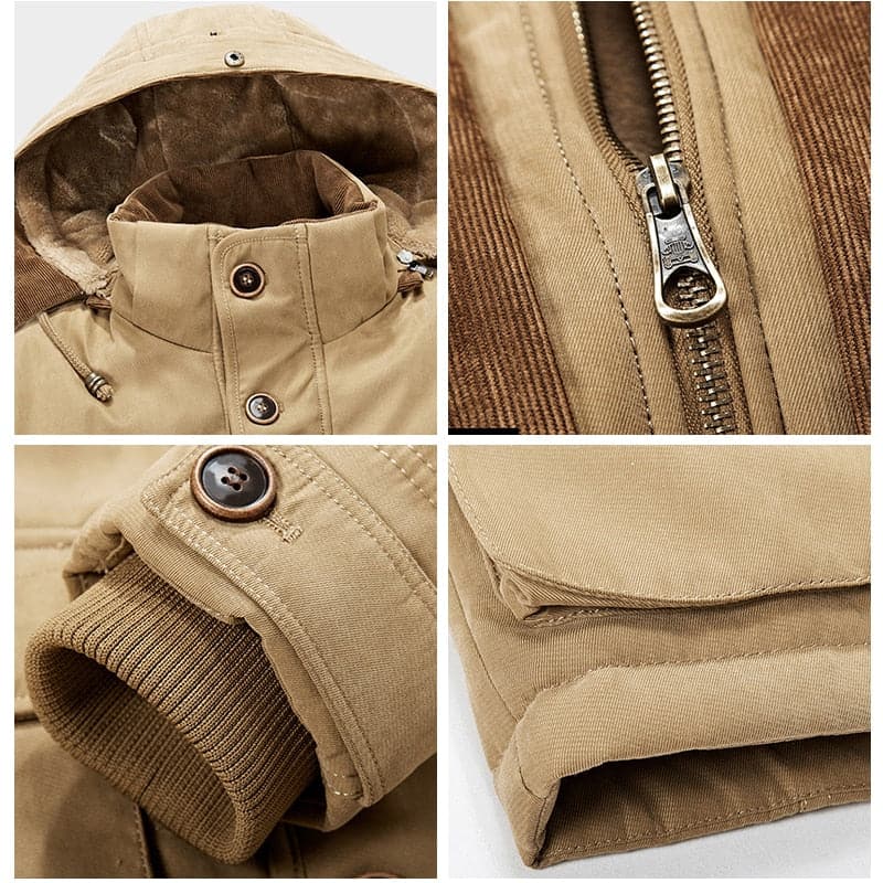 Men's hooded multi-pocket winter parka jacket