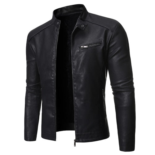 Men's stand collar jacket with long sleeves, front zip and zipped chest pocket