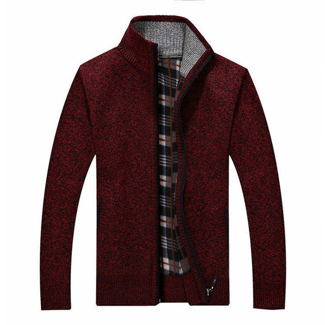 Women's high-neck knitted cardigan with zip front pockets