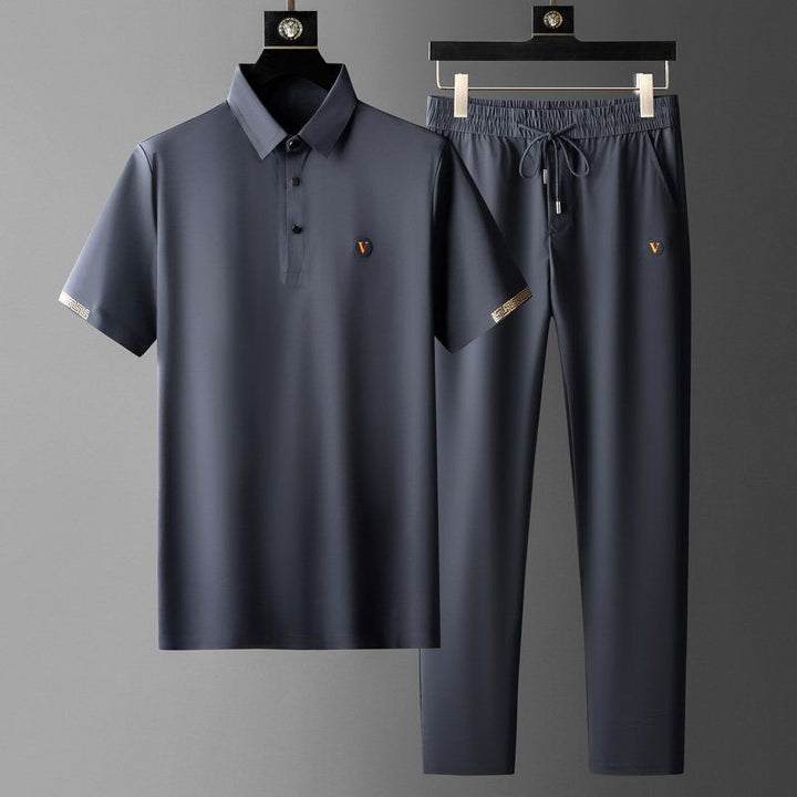 Men's Polo Shirt and Trousers Set, Short Sleeve, Drawstring