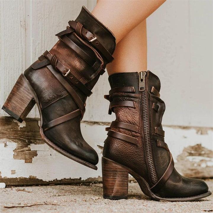 Women's ankle boots with buckle straps and tall block heels