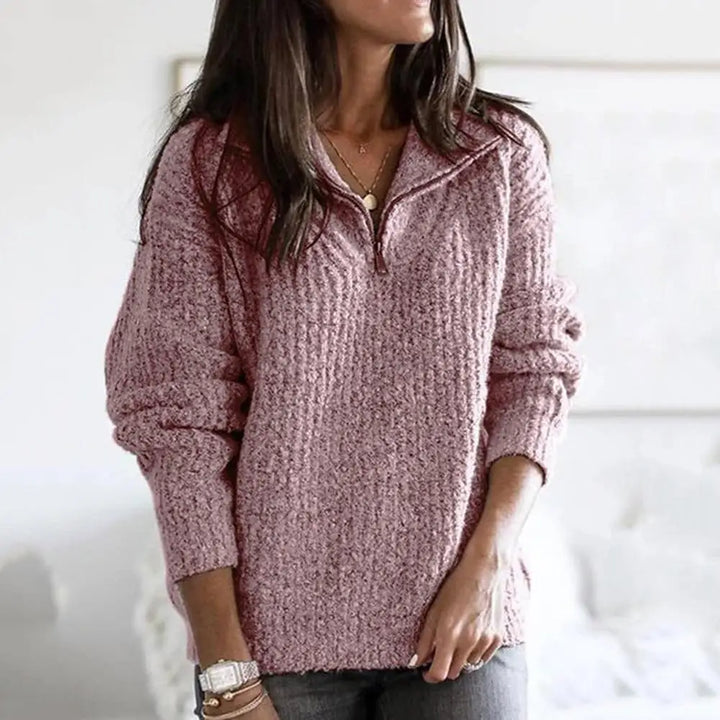 Women's textured half-zip pullover sweater with long sleeves