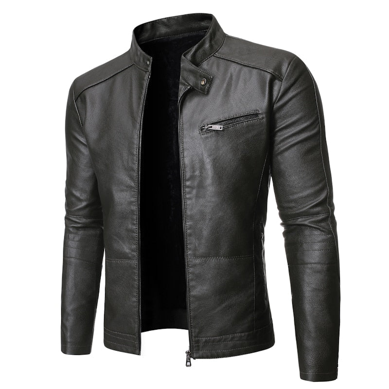 Men's stand collar jacket with long sleeves, front zip and zipped chest pocket