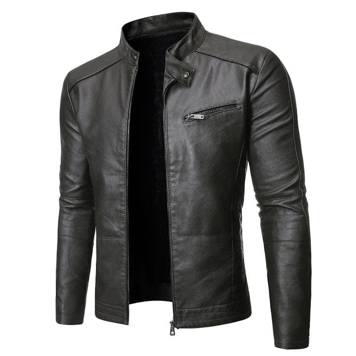 Men's stand collar jacket with long sleeves, front zip and zipped chest pocket