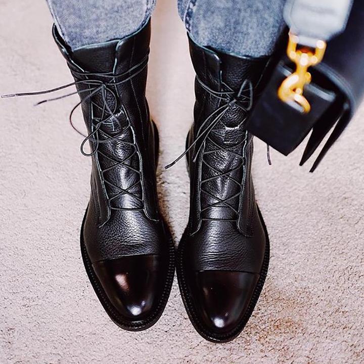 Women's lace-up knee-high boots with high block heels