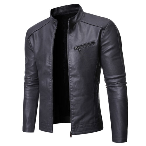 Men's stand collar jacket with long sleeves, front zip and zipped chest pocket