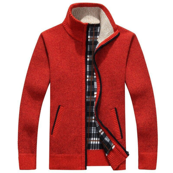 Women's high-neck knitted cardigan with zip front pockets