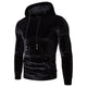 Men's long-sleeve velour hoodie with drawstring hood and kangaroo pocket
