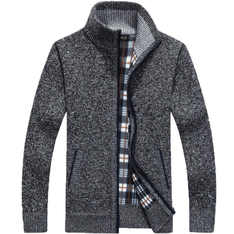 Women's high-neck knitted cardigan with zip front pockets