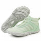 High-top lace-up barefoot boots with rounded toes and textured flat soles