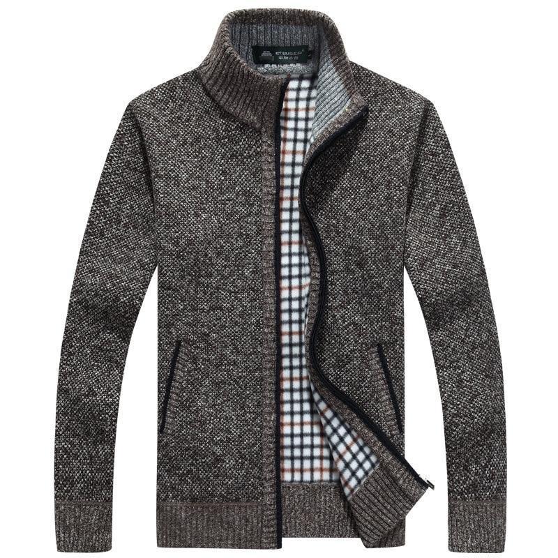 Women's high-neck knitted cardigan with zip front pockets