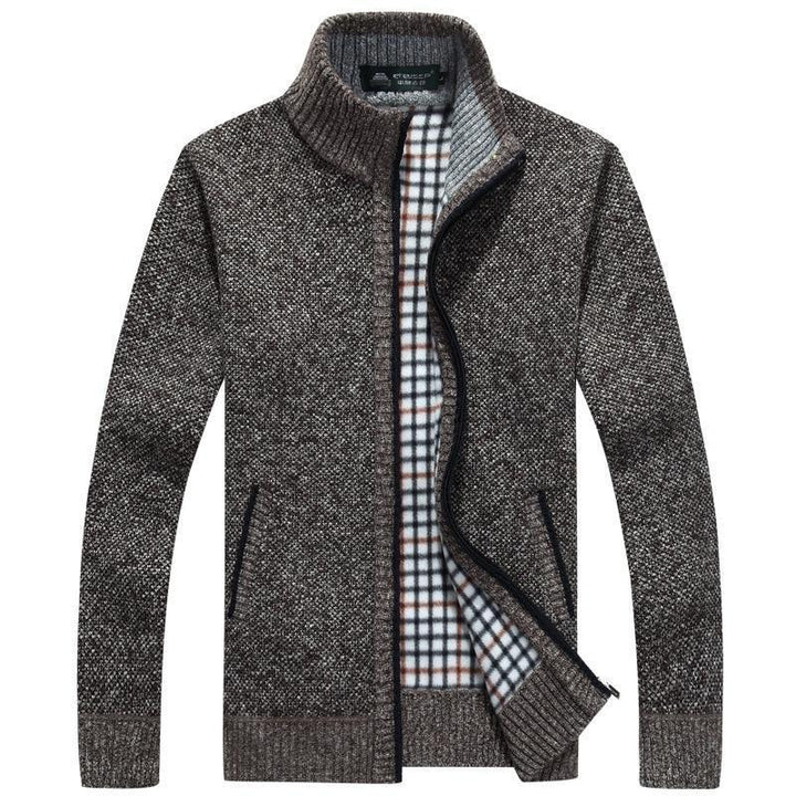Women's high-neck knitted cardigan with zip front pockets
