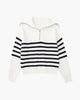 Striped ribbed jumper with mock neck and half-zip fastening