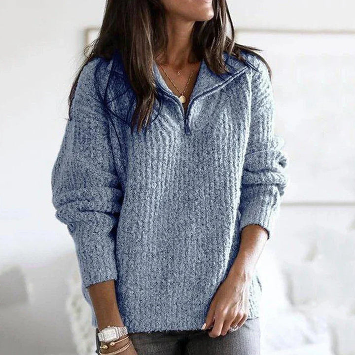 Women's textured half-zip pullover sweater with long sleeves