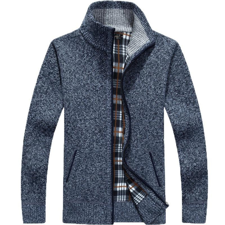 Women's high-neck knitted cardigan with zip front pockets