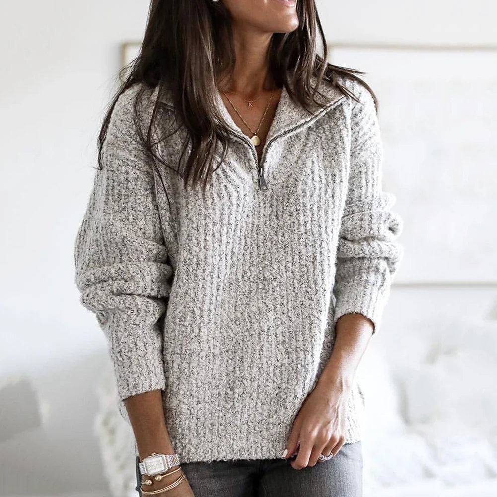 Women's textured half-zip pullover sweater with long sleeves