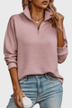 Women's ribbed quarter-zip jumper with mock neckline and long sleeves