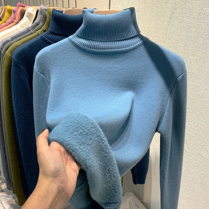 Women's long-sleeve turtleneck jumper with ribbed collar