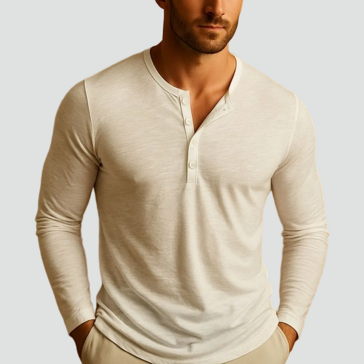 Men's slim fit long sleeve Henley shirt with button placket