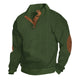 Men's cable knit jumper with mock collar and brown elbow patches