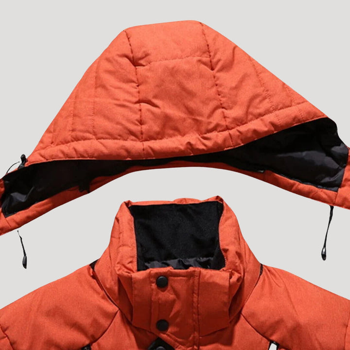 Men's quilted puffer winter jacket with hood and multiple zipped pockets