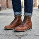 Men's brown lace-up ankle boots with cap toes and low heels