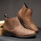 Men's brown Chelsea ankle boots with elastic side panels and low heels