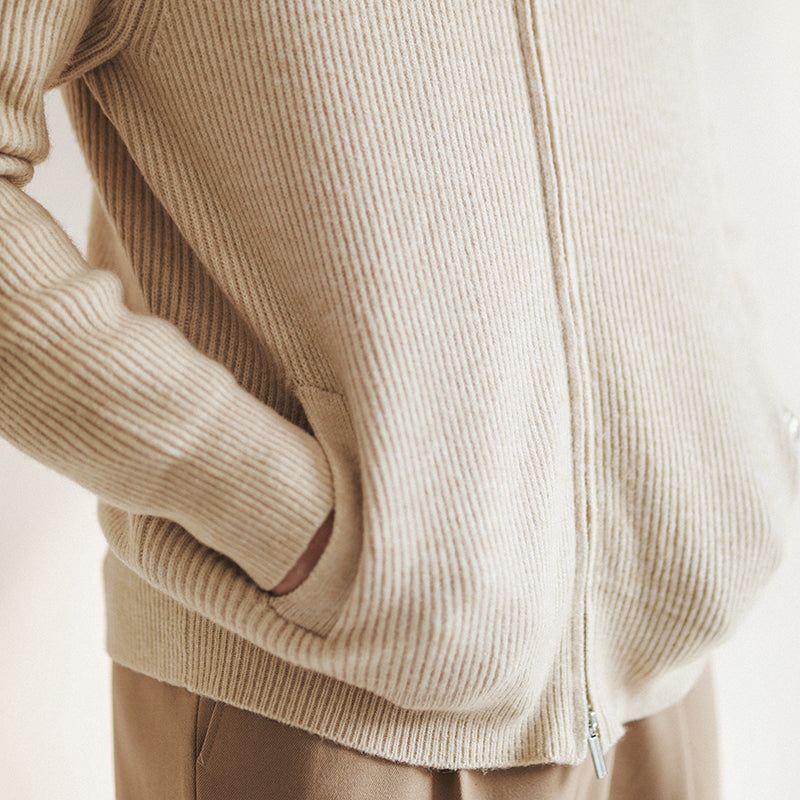Men's ribbed knit jumper with full zip and mock neck
