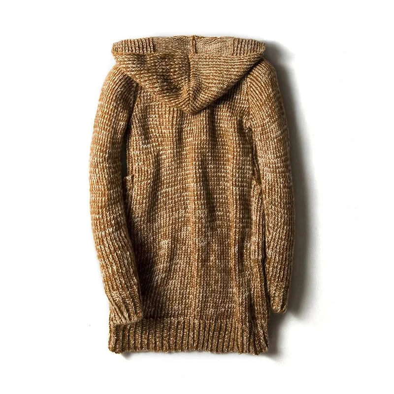 Hooded textured knit cardigan with toggle buttons and front pockets