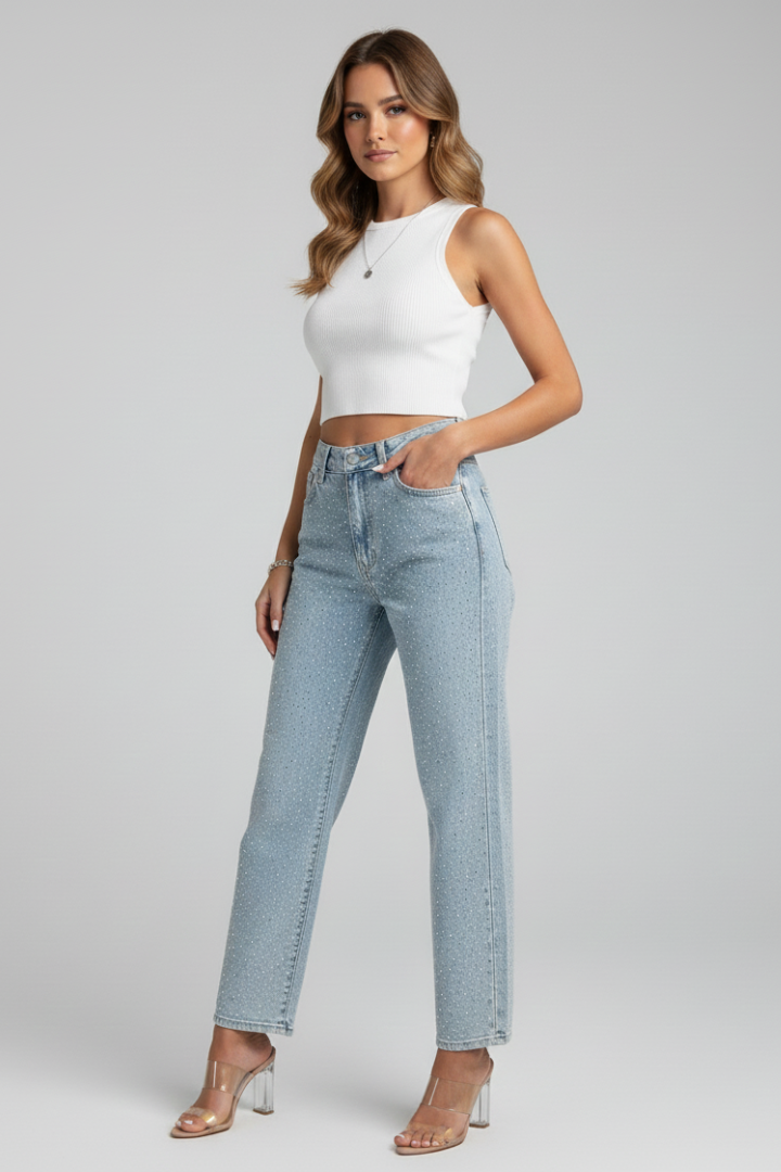 Women’s Jeans with High Waist and Shimmer Surface - Image 4